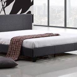 Palermo King Bed Frame Grey Linen Fabric