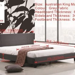 Palermo King Bed Frame Grey Linen Fabric