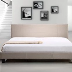 Palermo King Bed Frame Beige Linen Fabric Furniture
