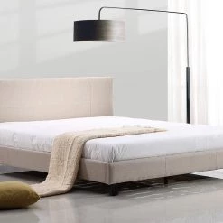 Palermo King Bed Frame Beige Linen Fabric Furniture