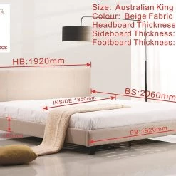 Palermo King Bed Frame Beige Linen Fabric Furniture