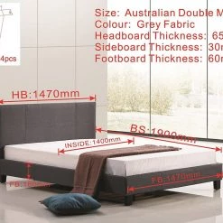 Palermo Furniture Double Bed Frame Grey Linen Fabric