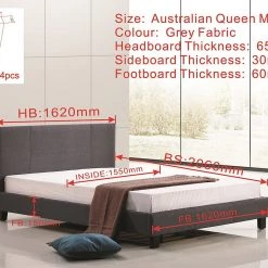 Palermo Queen Bed Frame Grey Linen Fabric