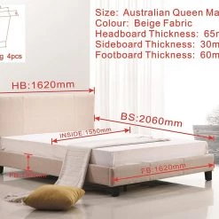 Palermo Queen Bed Frame Beige Linen Fabric Furniture