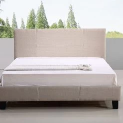 Palermo Queen Bed Frame Beige Linen Fabric Furniture