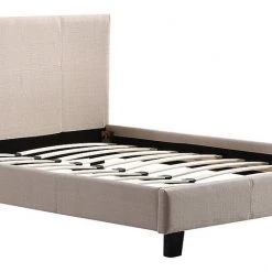 Palermo Queen Bed Frame Beige Linen Fabric Furniture