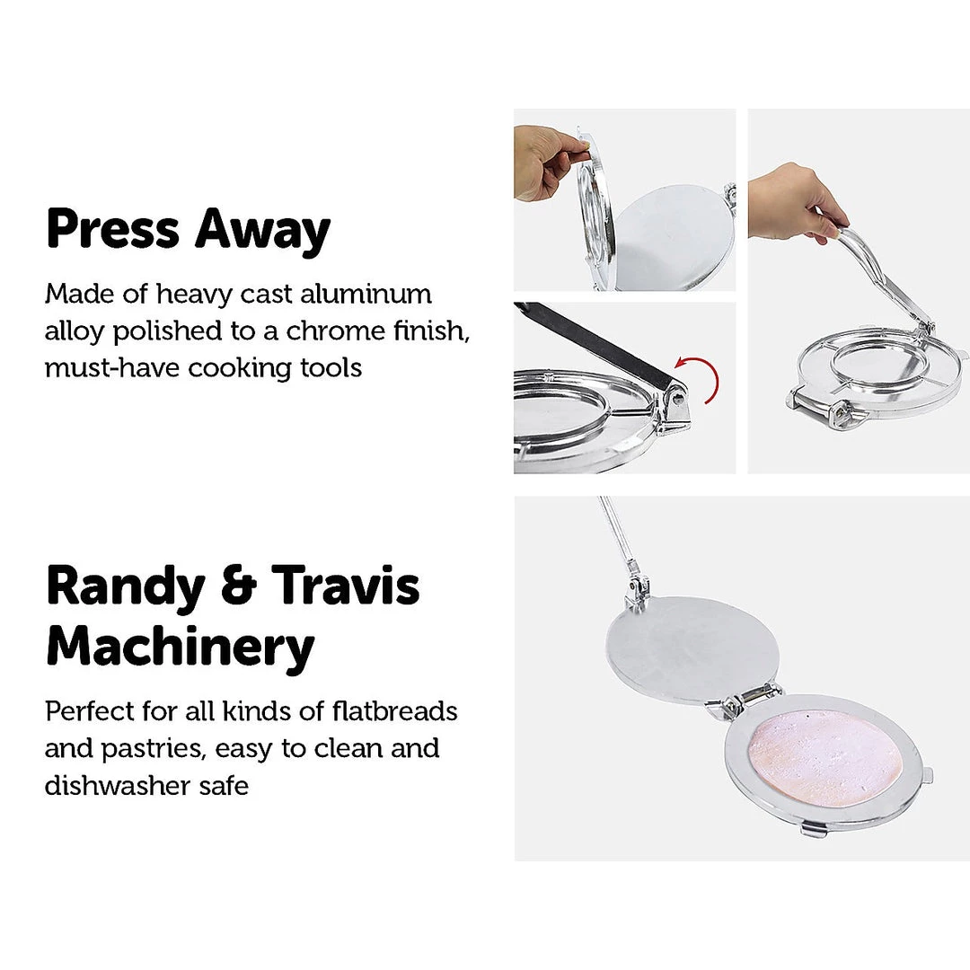 Randy & Travis Machinery 20cm Premium Tortilla Press Flat Bread Maker Taco Roti Chapati Health Food Pastry Home & Lifestyle