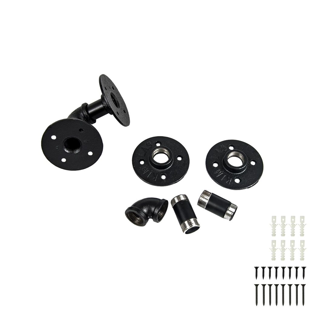 Randy & Travis Machinery Industrial Black Iron Pipe Bracket Wall Mounted Floating Shelf - Set Of 2