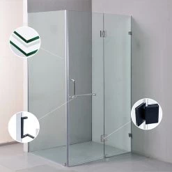 120 X 90cm Frameless 10mm Glass Shower Screen By Della Francesca CHROME Hinges/Brackets And ROUND Handle