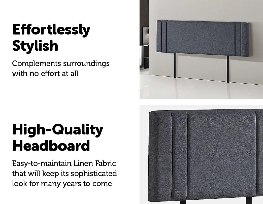Palermo Furniture Grey Linen Fabric King Deluxe Headboard Bedhead