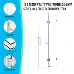 Della Francesca 110 X 200cm Wall To Wall Frameless Shower Screen In CHROME Hardware With SQUARE Handle DIY & Renovation