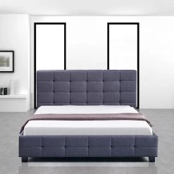Palermo Double Grey Linen Fabric Deluxe Bed Frame