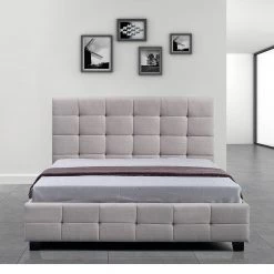 Palermo Double Beige Linen Fabric Deluxe Bed Frame Furniture