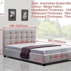 Palermo Furniture Queen Beige Linen Fabric Deluxe Bed Frame