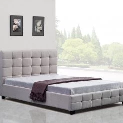 Palermo Furniture Queen Beige Linen Fabric Deluxe Bed Frame
