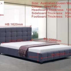 Palermo Queen Grey Linen Fabric Deluxe Bed Frame Furniture