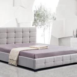 Palermo King Beige Linen Fabric Deluxe Bed Frame Furniture