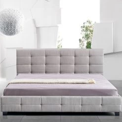 Palermo King Beige Linen Fabric Deluxe Bed Frame Furniture