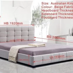 Palermo King Beige Linen Fabric Deluxe Bed Frame Furniture