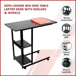 Randy & Travis Machinery Sofa Lounge Bed Side Table Laptop Desk With Shelves & Wheels