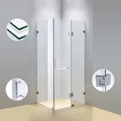 DIY & Renovation 120 X 80cm Frameless 10mm Glass Shower Screen By Della Francesca CHROME Hinges/Brackets And SQUARE Handle