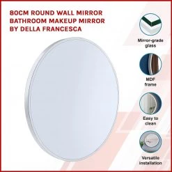 80cm Round Wall Mirror Bathroom Makeup Mirror By Della Francesca - White DIY & Renovation