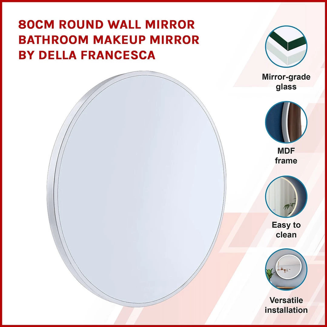 80cm Round Wall Mirror Bathroom Makeup Mirror By Della Francesca - White DIY & Renovation