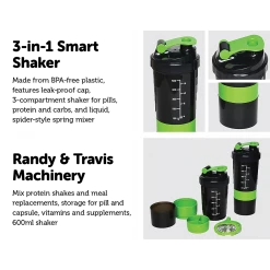 Randy & Travis Machinery 2x Protein Gym Shaker Premium 3 In 1 Smart Style Blender Mixer Cup Bottle Spider