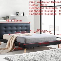 Palermo Queen PU Leather Deluxe Bed Frame - Black Furniture