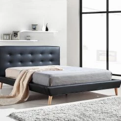 Palermo Queen PU Leather Deluxe Bed Frame - Black Furniture