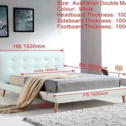 Palermo Double PU Leather Deluxe Bed Frame - White