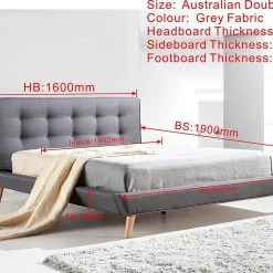 Palermo Furniture Double Linen Fabric Bed With Button Tufted Headboard - Grey