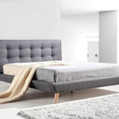 Palermo Furniture Double Linen Fabric Bed With Button Tufted Headboard - Grey