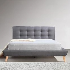 Palermo Furniture Double Linen Fabric Bed With Button Tufted Headboard - Grey