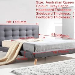 Palermo Queen Linen Fabric Bed With Button Tufted Headboard - Grey