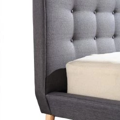 Palermo Queen Linen Fabric Bed With Button Tufted Headboard - Grey
