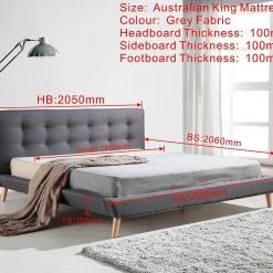 Palermo King Linen Fabric Bed With Button Tufted Headboard - Grey