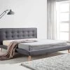 Palermo King Linen Fabric Bed With Button Tufted Headboard - Grey