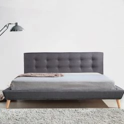 Palermo King Linen Fabric Bed With Button Tufted Headboard - Grey