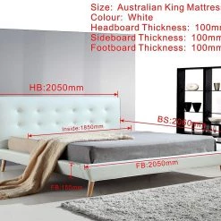 Palermo King PU Leather Deluxe Bed Frame - White Furniture