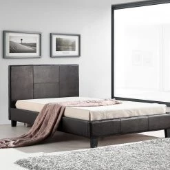 Palermo King Single Bed Frame Brown PU Leather