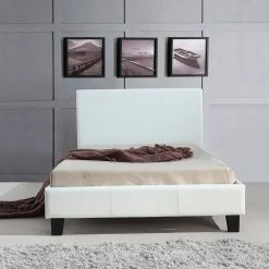 Palermo King Single Bed Frame White PU Leather