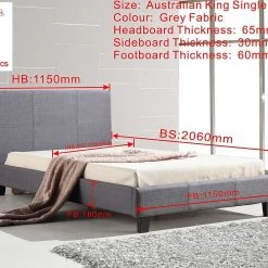 Palermo King Single Bed Frame Grey Linen Fabric Furniture