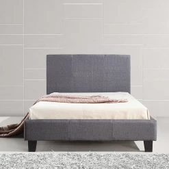 Palermo King Single Bed Frame Grey Linen Fabric Furniture