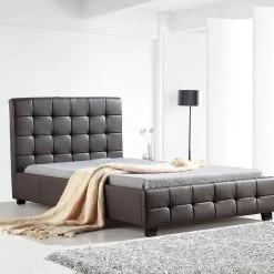 Palermo King Single Brown PU Leather Deluxe Bed Frame