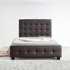 Palermo King Single Brown PU Leather Deluxe Bed Frame