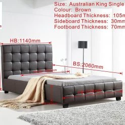 Palermo King Single Brown PU Leather Deluxe Bed Frame