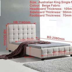 Palermo King Single Beige Linen Fabric Deluxe Bed Frame Furniture