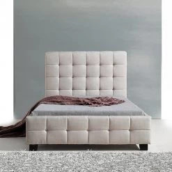 Palermo King Single Beige Linen Fabric Deluxe Bed Frame Furniture