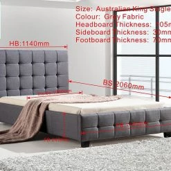 Palermo King Single Grey Linen Fabric Deluxe Bed Frame